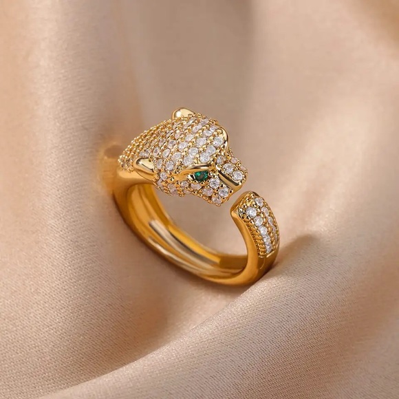 Gold Plated Stainless Steel Leopard Open Ring - Picture 5 of 7